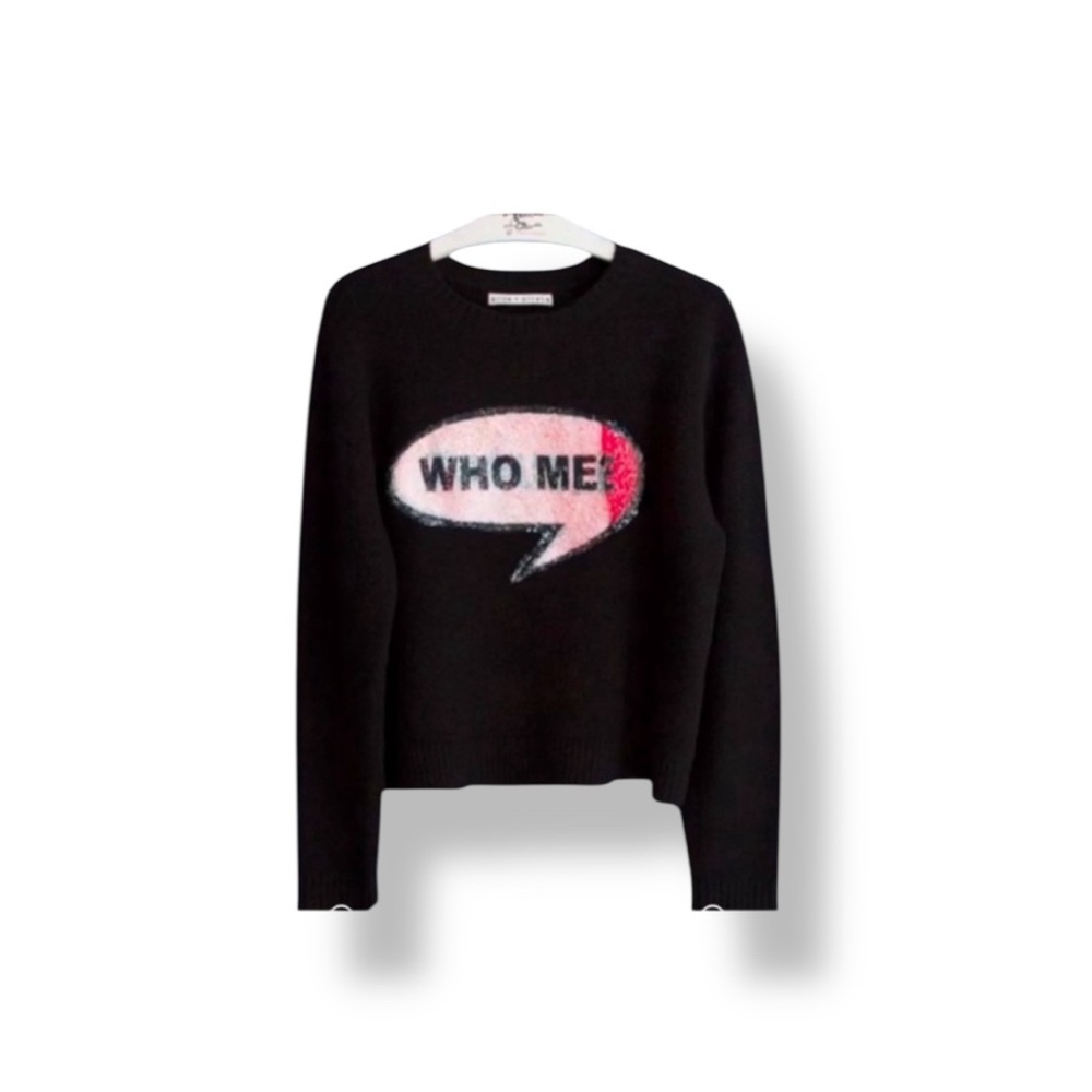 𝐍𝐖𝐎𝐓 𝐀𝐋𝐈𝐂𝐄 + 𝐎𝐋𝐈𝐕𝐈𝐀 “WHO ME?” Sequin Graphic Sweater